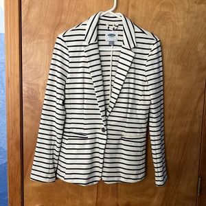 White and Navy Striped Soft Blazer